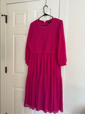 Forever 21 Bright Fuchsia Ruffled Neck Smocked Top